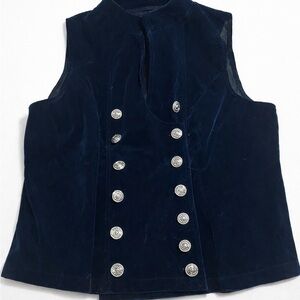 Navy Velvet Button Vest – Size Large – Chic & Structured